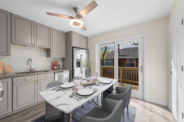 909 Oakton St, Park Ridge, IL 60068 - kitchen featuring a sink, gray cabinetry, stainless steel appliances, and light wood-type flooring