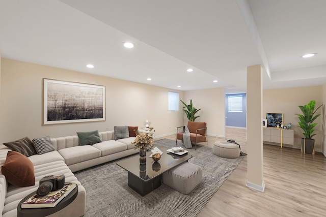 909 Oakton St, Park Ridge, IL 60068 - living room featuring light wood-style flooring, recessed lighting, and baseboards