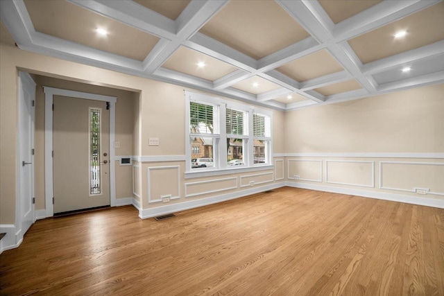 6014 W Fletcher St, Chicago, IL 60634 - foyer entrance with coffered ceiling, wood finished floors, beam ceiling, and wainscoting