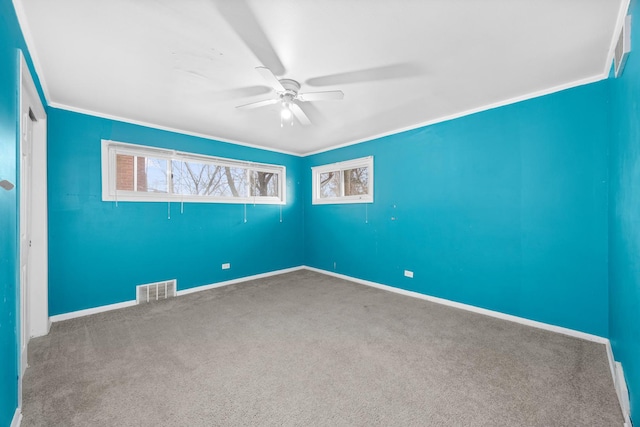 17401 Holmes Ave, Hazel Crest, IL 60429 - spare room featuring ceiling fan, carpet floors, baseboards, and ornamental molding