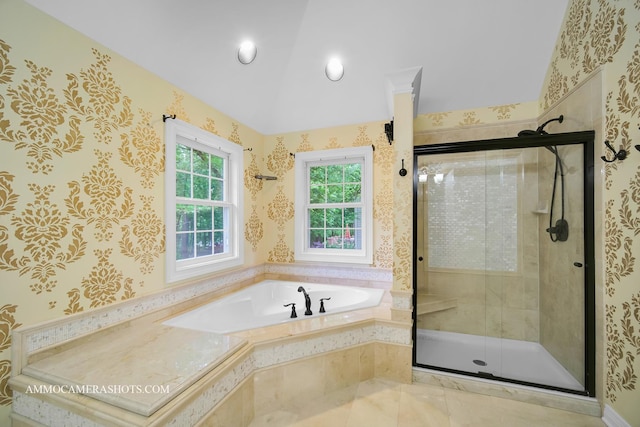 792 Black Walnut Dr, Sugar Grove, IL 60554 - full bathroom featuring a garden tub, a stall shower, and wallpapered walls