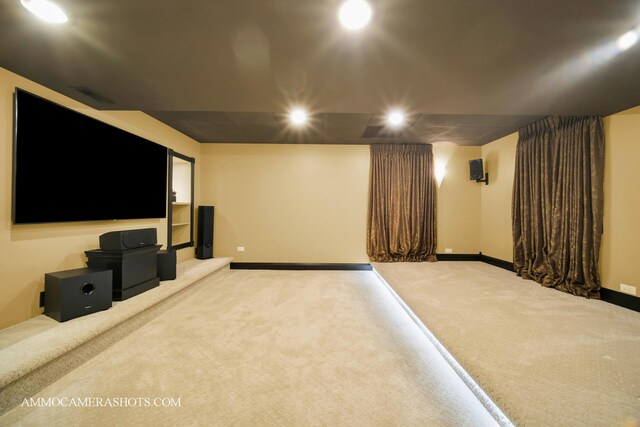 792 Black Walnut Dr, Sugar Grove, IL 60554 - cinema featuring carpet flooring, built in shelves, and recessed lighting