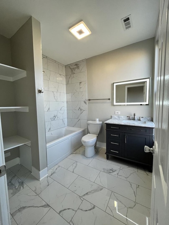 501 W 60th Pl Unit 3, Chicago, IL 60621 - bathroom with baseboards, marble look tile flooring, vanity, and toilet