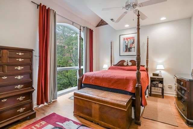 26 E 14th Pl, Chicago, IL 60605 - bedroom with light wood-style floors, lofted ceiling, ceiling fan, recessed lighting, and baseboards