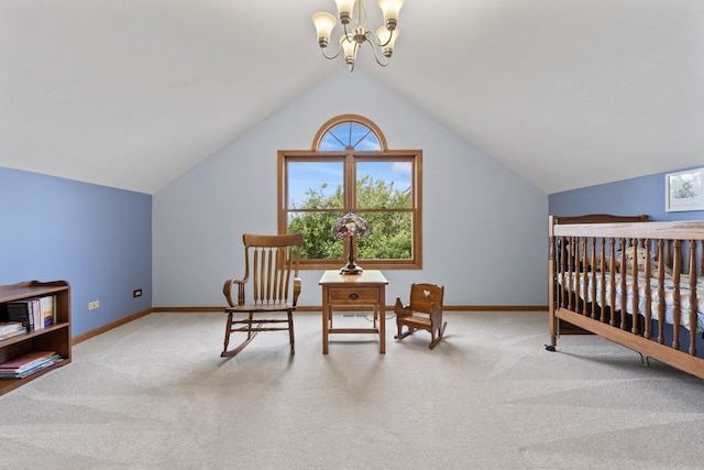 730 N Hundley St, Hoffman Estates, IL 60169 - bedroom featuring a chandelier, carpet floors, vaulted ceiling, and baseboards