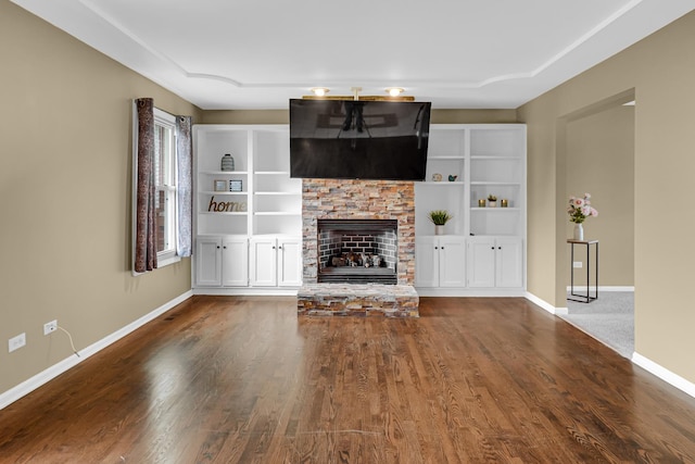 4311 187th St, Country Club Hills, IL 60478 - unfurnished living room with baseboards, a fireplace, and wood finished floors