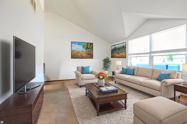 18133 Brittany Ln, Lansing, IL 60438 - living room featuring lofted ceiling and concrete flooring