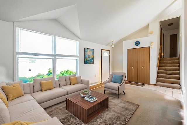 18133 Brittany Ln, Lansing, IL 60438 - living area featuring lofted ceiling and stairway