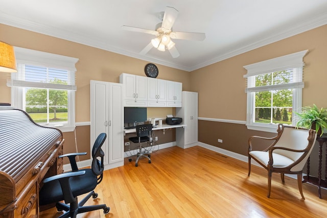 10423 Capistrano Ln, Orland Park, IL 60467 - office space with plenty of natural light, light wood-style flooring, crown molding, and a ceiling fan