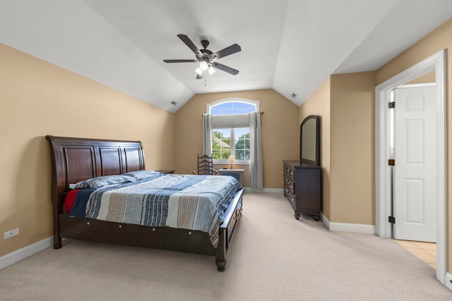 10423 Capistrano Ln, Orland Park, IL 60467 - bedroom featuring light colored carpet, vaulted ceiling, and a ceiling fan
