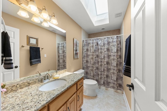 10423 Capistrano Ln, Orland Park, IL 60467 - full bath featuring vanity, tile patterned flooring, a skylight, and a shower with curtain