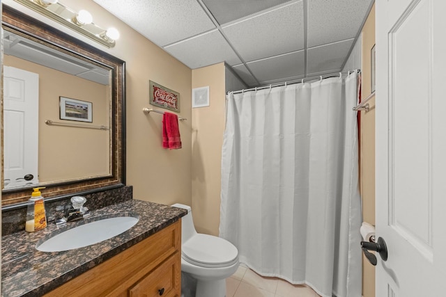 10423 Capistrano Ln, Orland Park, IL 60467 - full bathroom with vanity, tile patterned flooring, a drop ceiling, and a shower with shower curtain