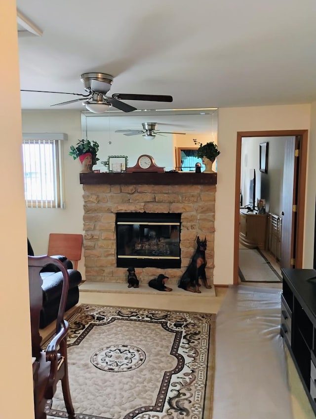 17429 W Chestnut Ln, Gurnee, IL 60031 - living room with a ceiling fan and a glass covered fireplace