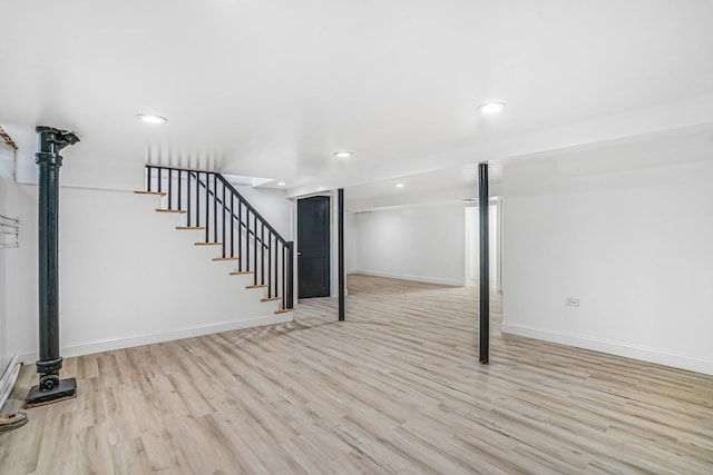 9602 S Troy Ave, Evergreen Park, IL 60805 - finished basement featuring light wood-style floors, baseboards, stairway, and recessed lighting