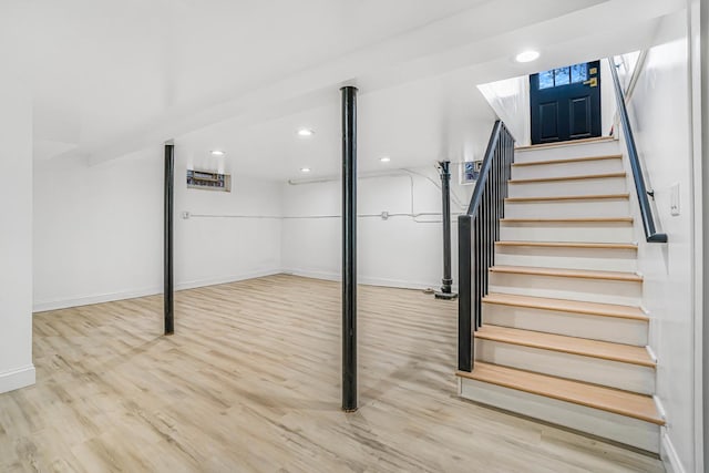 9602 S Troy Ave, Evergreen Park, IL 60805 - stairs with wood finished floors, baseboards, and recessed lighting