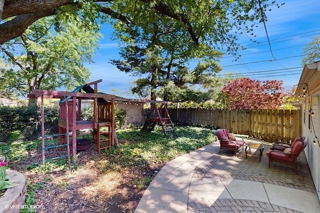 5247 Greenwood St, Skokie, IL 60077 - fenced backyard with a patio area and a playground