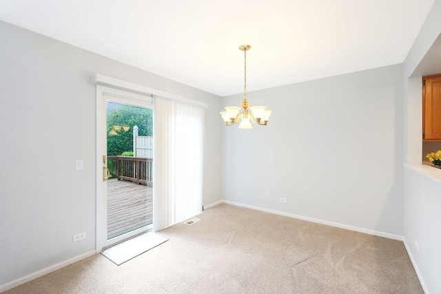 876 Dandridge Ct, Elgin, IL 60120 - unfurnished room featuring a chandelier, light colored carpet, and baseboards