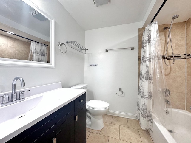 735 N Swift Rd Unit 102, Addison, IL 60101 - bathroom featuring toilet, tile patterned flooring, vanity, shower / tub combo with curtain, and baseboards