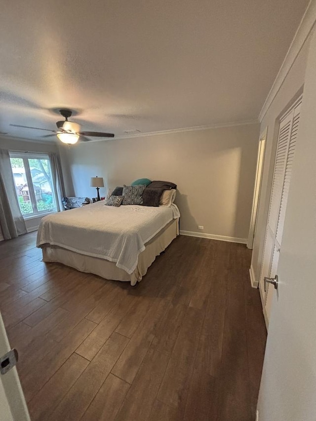 6525 Main St Unit 204, Downers Grove, IL 60516 - bedroom featuring dark wood-style flooring, crown molding, and ceiling fan