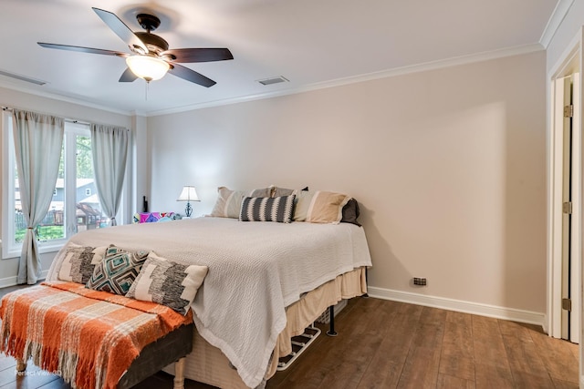 6525 Main St Unit 204, Downers Grove, IL 60516 - bedroom with dark wood-style flooring, crown molding, and a ceiling fan
