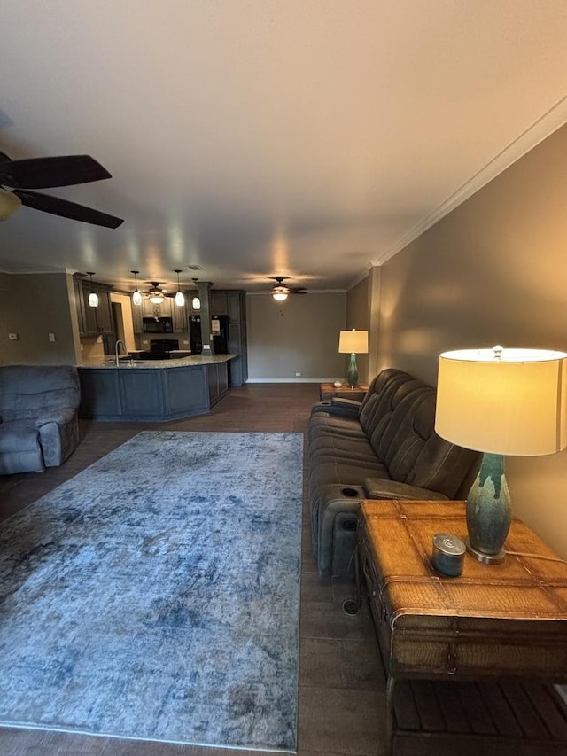 6525 Main St Unit 204, Downers Grove, IL 60516 - living room featuring ceiling fan and crown molding