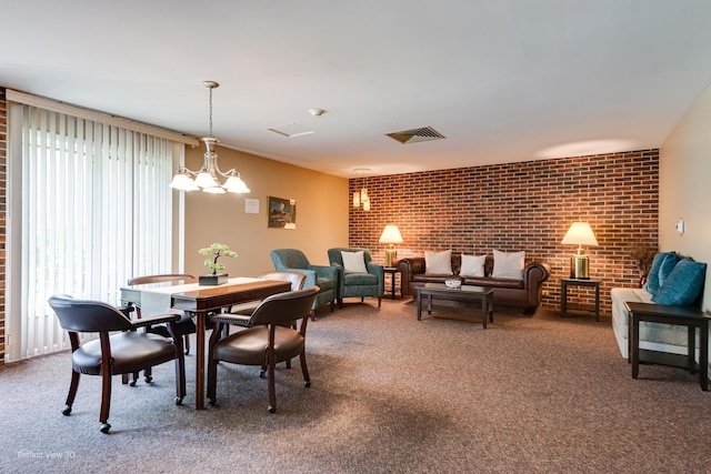 6525 Main St Unit 204, Downers Grove, IL 60516 - carpeted dining area with brick wall and a chandelier