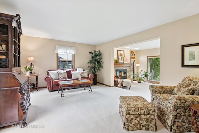1965 Jamestown Ln, Elgin, IL 60123 - living area with carpet and a brick fireplace