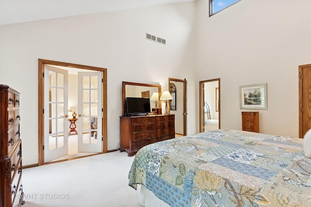 1965 Jamestown Ln, Elgin, IL 60123 - bedroom with french doors, high vaulted ceiling, and carpet