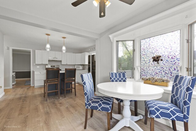 990 Magnolia Ave, Gurnee, IL 60031 - dining space with a ceiling fan, light wood-style floors, and baseboards