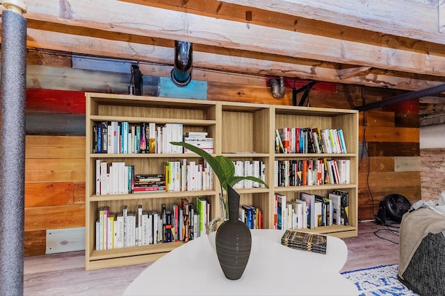525 N Halsted St Unit 409, Chicago, IL 60642 - living area with wood finished floors and wooden walls