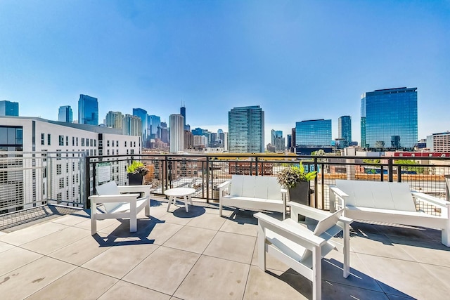 525 N Halsted St Unit 409, Chicago, IL 60642 - view of patio / terrace featuring a skyline view and a balcony