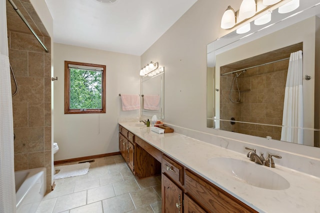 172 Hamilton Ave, Frankfort, IL 60423 - bathroom with double vanity, toilet, baseboards, tiled shower / bath, and tile patterned floors