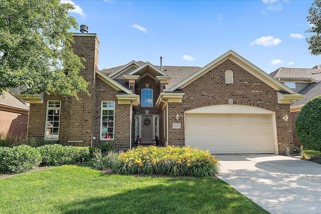 13093 Timber Ct Unit 61, Palos Heights, IL 60463 - traditional home with brick siding, driveway, an attached garage, a front lawn, and roof with shingles