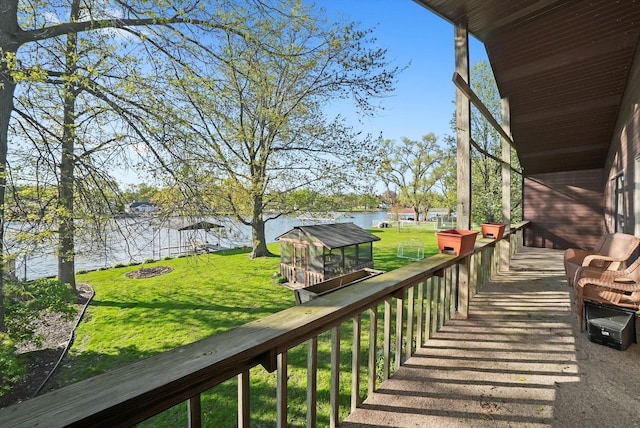 1423 N River Rd, Mchenry, IL 60050 - wooden deck with a water view and a yard