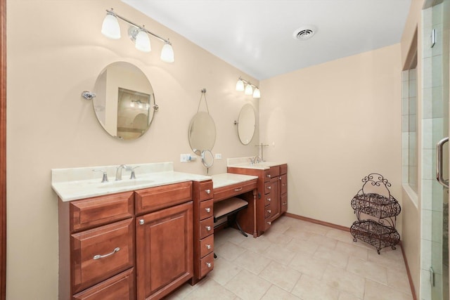 1423 N River Rd, Mchenry, IL 60050 - bathroom with two vanities and a shower with shower door