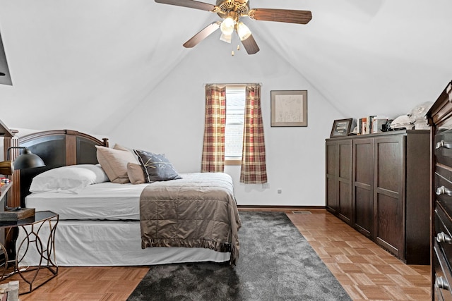 10407 S Artesian Ave, Chicago, IL 60655 - bedroom featuring lofted ceiling, a ceiling fan, and baseboards