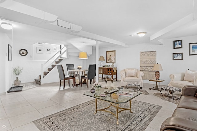 10407 S Artesian Ave, Chicago, IL 60655 - living area with stairway and light tile patterned floors