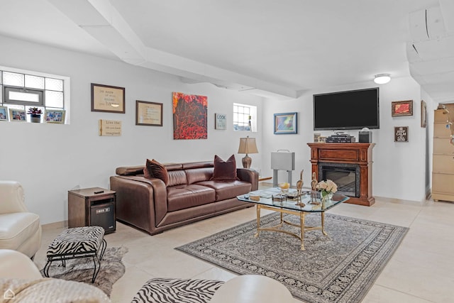 10407 S Artesian Ave, Chicago, IL 60655 - living area with a glass covered fireplace and light tile patterned floors