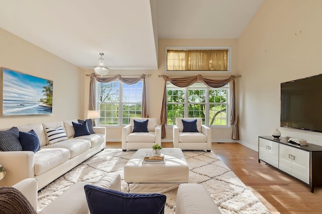 7324 Chestnut Hills Dr, Burr Ridge, IL 60527 - living room with light wood-style flooring, baseboards, and high vaulted ceiling