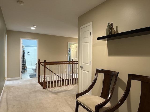 445 Spring Park Loop, Bourbonnais, IL 60914 - hallway featuring an upstairs landing, carpet, baseboards, and recessed lighting
