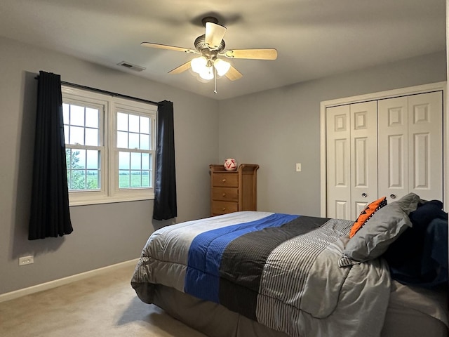 445 Spring Park Loop, Bourbonnais, IL 60914 - bedroom featuring carpet, a closet, baseboards, and a ceiling fan
