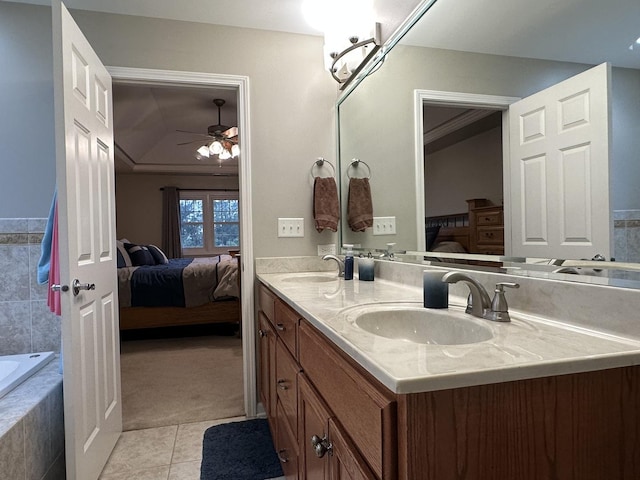 445 Spring Park Loop, Bourbonnais, IL 60914 - full bath with ensuite bath, tile patterned floors, double vanity, ceiling fan, and a bath