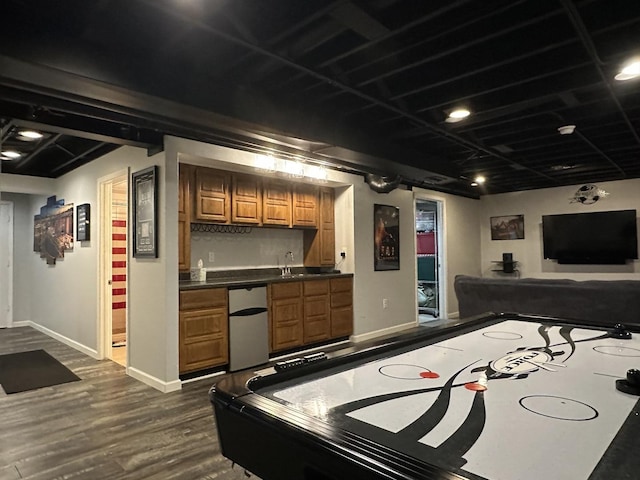 445 Spring Park Loop, Bourbonnais, IL 60914 - recreation room featuring wet bar, baseboards, and dark wood finished floors