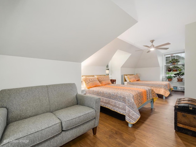 411 Linden Ave, Oak Park, IL 60302 - bedroom featuring wood finished floors, vaulted ceiling, and ceiling fan