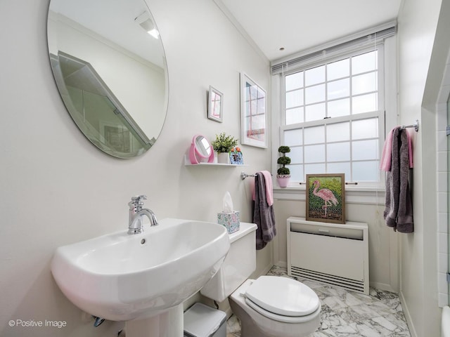 411 Linden Ave, Oak Park, IL 60302 - bathroom featuring marble look tile flooring, a sink, toilet, and baseboards