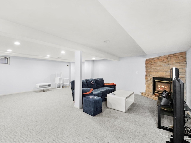 3405 N Osage Ave, Chicago, IL 60634 - living area with carpet floors, recessed lighting, and a stone fireplace