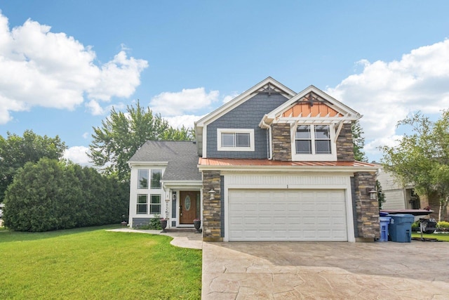 1 Churchill Ct, South Elgin, IL 60177 - craftsman-style house with stone siding, concrete driveway, an attached garage, and a front yard