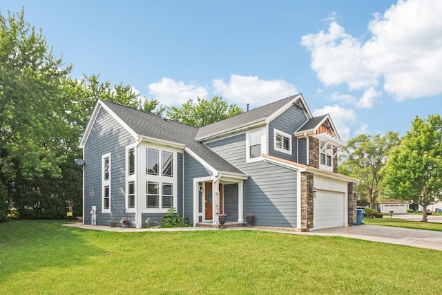 1 Churchill Ct, South Elgin, IL 60177 - view of front of house featuring concrete driveway, an attached garage, a front lawn, and stone siding