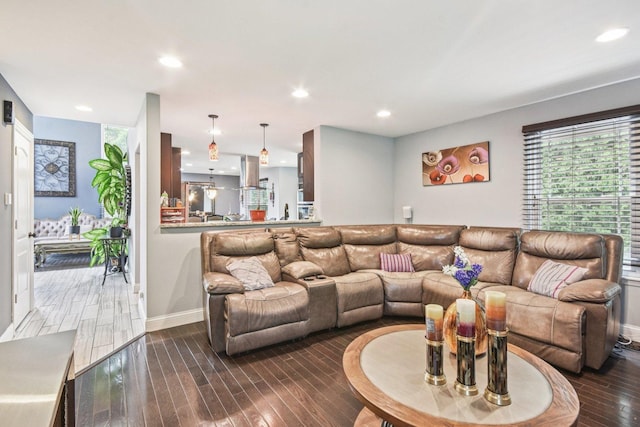 1 Churchill Ct, South Elgin, IL 60177 - living room featuring dark wood-type flooring, baseboards, and recessed lighting