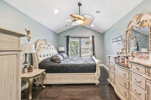1 Churchill Ct, South Elgin, IL 60177 - bedroom featuring lofted ceiling, dark wood-type flooring, a ceiling fan, and recessed lighting